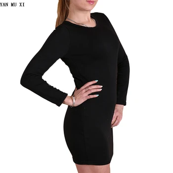 

Autumn and winter new Europe and the United States fashion sexy dress thickening plus large size long sleeves Solid color dress