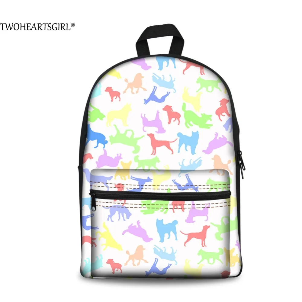 TWOHEARTSGIRL Kawaii Cats 3D Printing Canvas Backpack for Girls Rainbow
