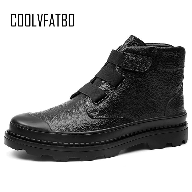 

COOLVFATBO Men Winter Boots Fashion Tooling Comfortable Cushioning Genuine Cow Leather Daily Casual Textured leather Boot Botas