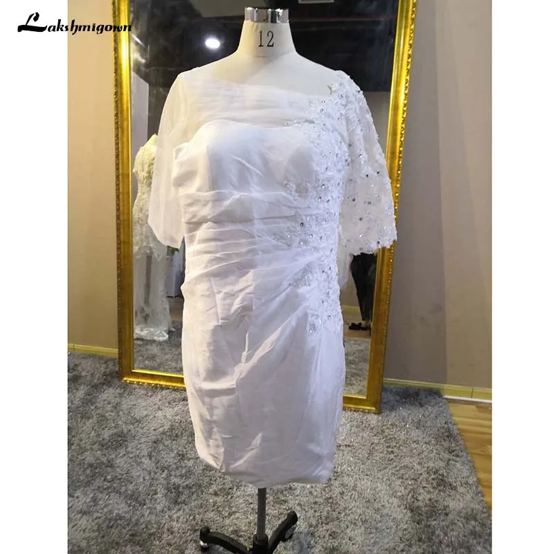 

In Stock Deal With Plus Size White Mother of the Bride Dress Knee Length Short Lace Women Evening Gown Wedding Guest Dress