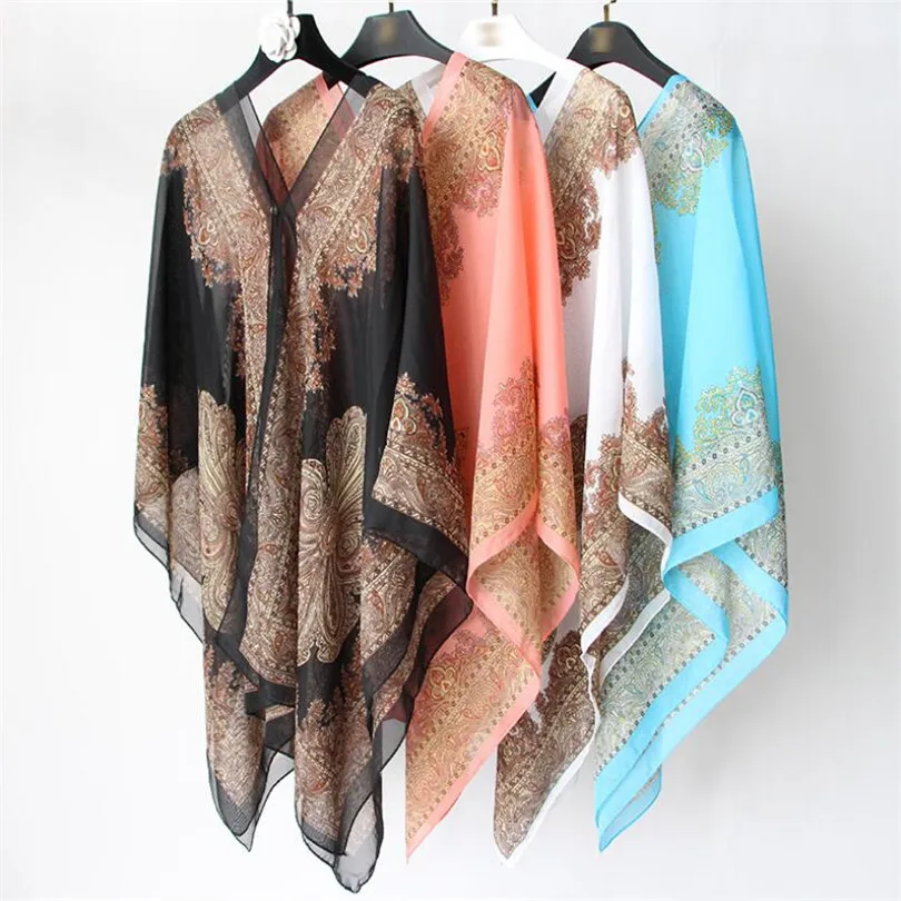Boho Batwing Sleeve Chiffon Blouse Women Casual Floral Print Loose Kimono Shirts Big Size Beach Tunic Tops Peplum Blusa Robe