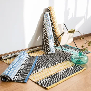 

7 styles Cotton Hand Woven Handmade Rug Mat for Livingroom Bedroom/Hallway kitchen Laundry Room Washable Cozy Carpet 60*90cm