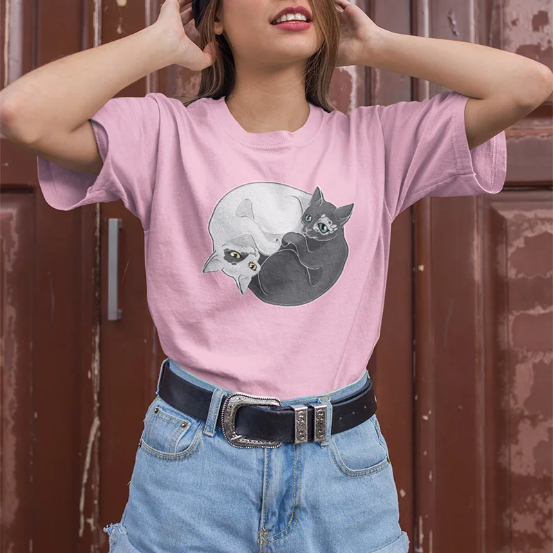 

T shirt Tai Chi Cat Women Cartoon Summer Casual 100% Cotton Short Sleeve T-shirt High Quality O-neck Kawaii Girls Tops Tee
