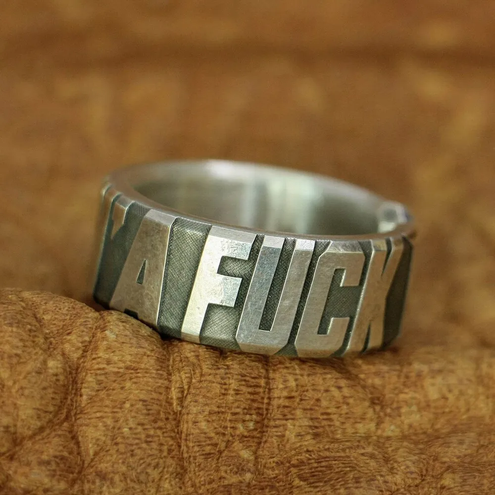

NOT GIVIN' A FXXK 8mm Width 999 Silver Open Size Mens Biker Ring 9Y018