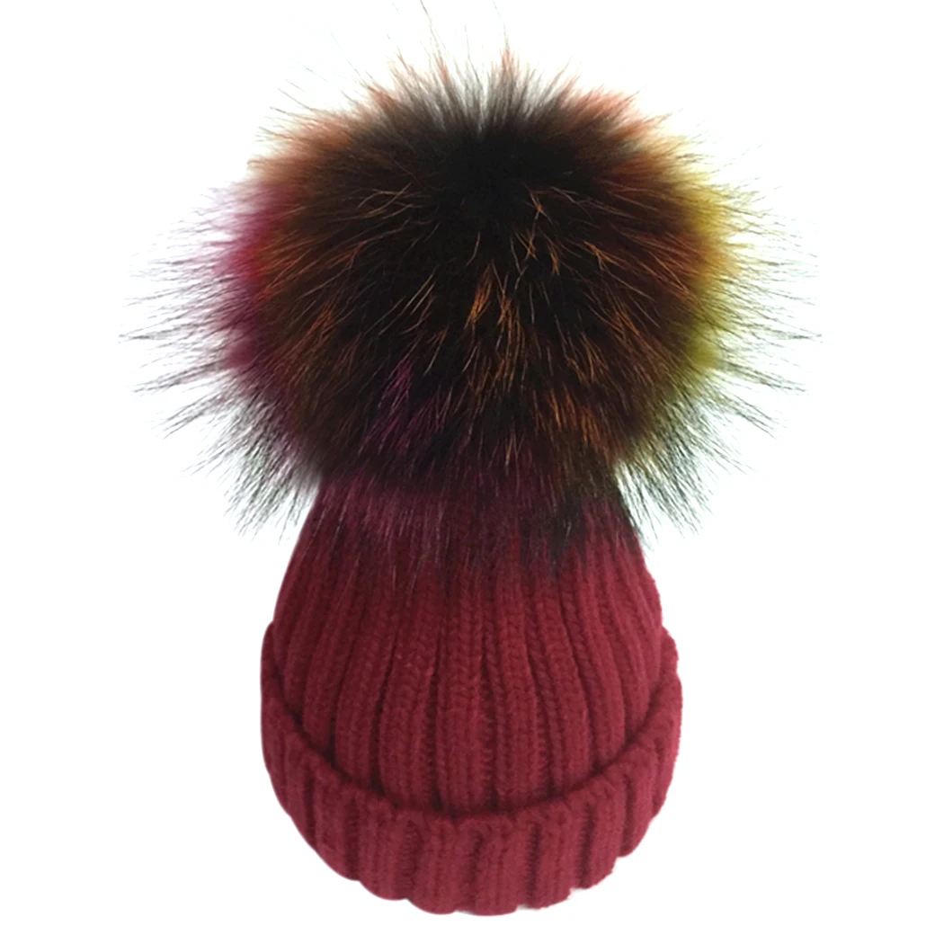 

Colorful Real Raccoon fur Pompons Hat Fashion Women's Winter Warm Hat Beanies Knitted Thick Fur Poms Gorro For Lady Girls Bonnet