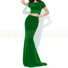 Zwei Stück Mermaid Kurzarm Prom Kleider Bordeaux Grün V zurück Schwarz Abendkleid Samt 2 Stück vestido festa longo 2017
