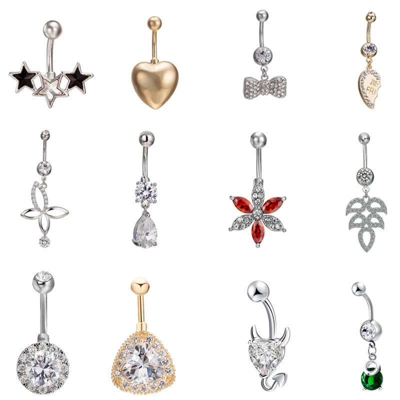 

Fashion Mysterious Star Zircon Women Belly Button Piercing Simple Water Drop Shape Stainless Steel Lady Navel Button