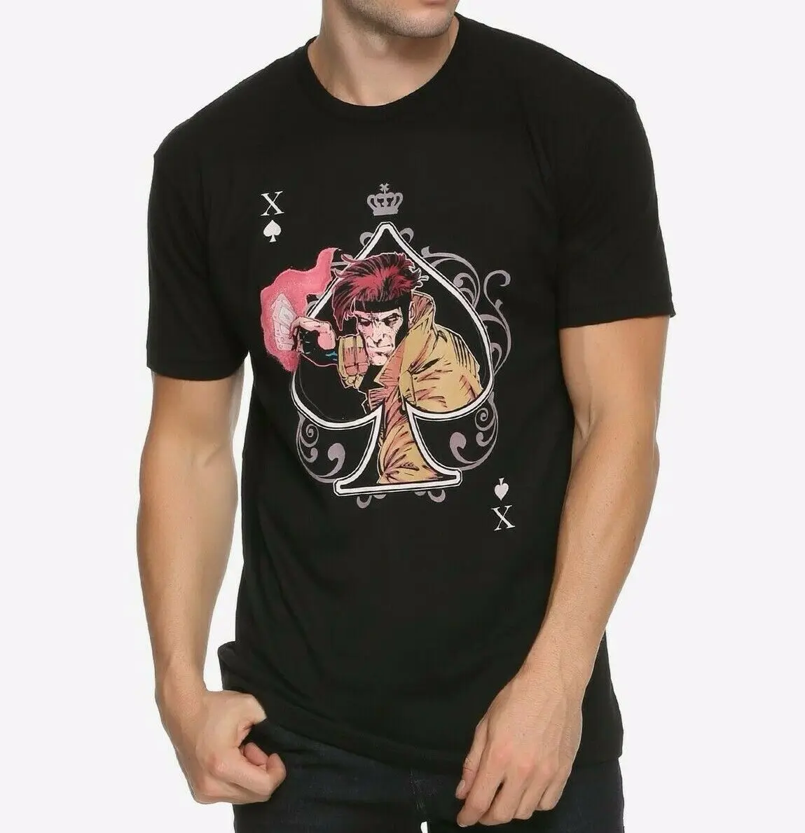 

Marvel X-Men Comics Gambit X Of Spades Tee Shirt New. Round Neck Best Selling Male Natural Cotton Shirt TOP TEE