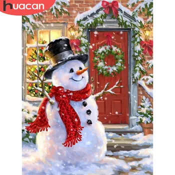 

HUACAN Full Square Diamond Embroidery Snowman Diamond Painting Mosaic Christmas Diamond Art Bead Kit Rhinestones Picture