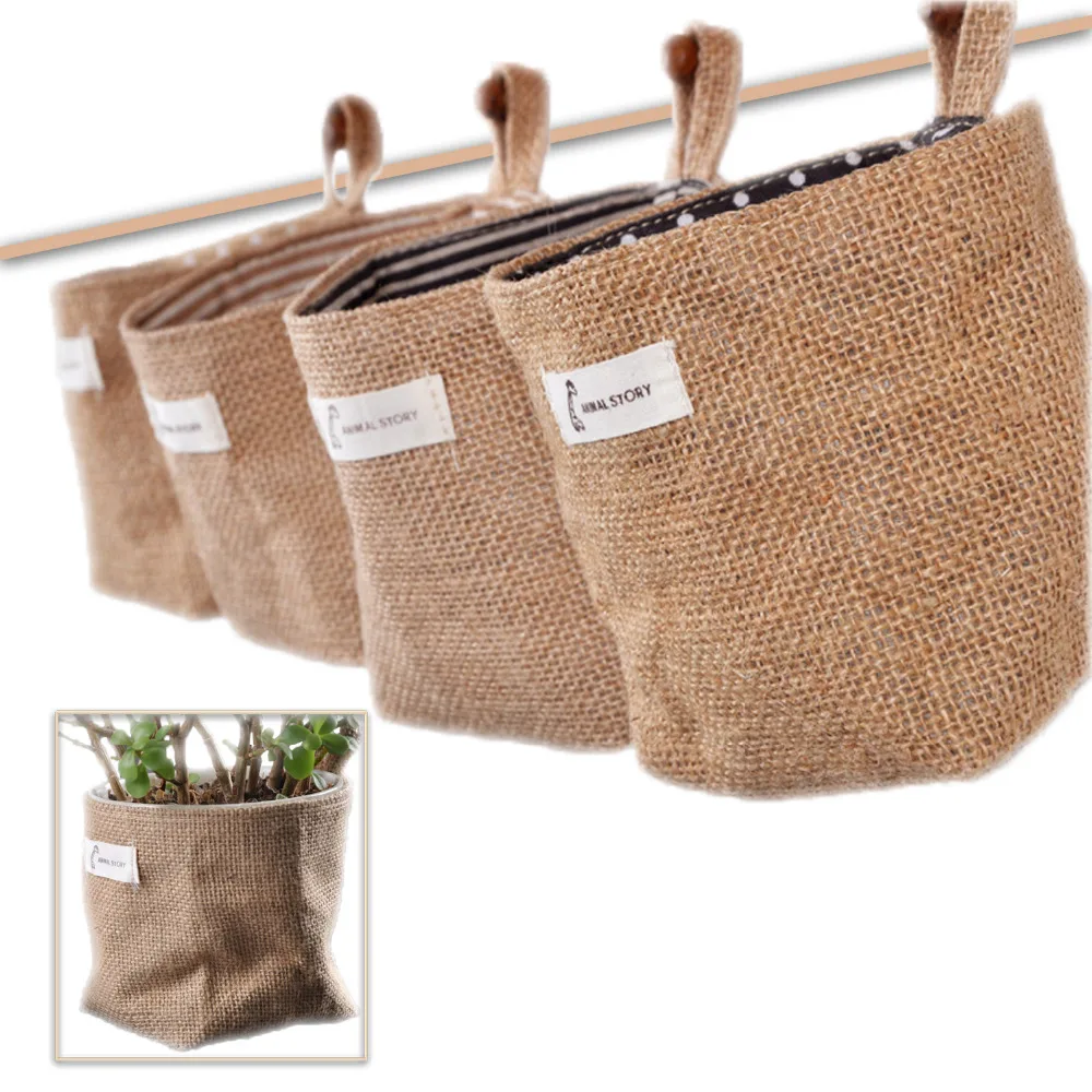 

1pc pack Waterproof Jute Storage Bucket with cotton lining natural jute color 12*10*10CM Toy Storage bag flower pot