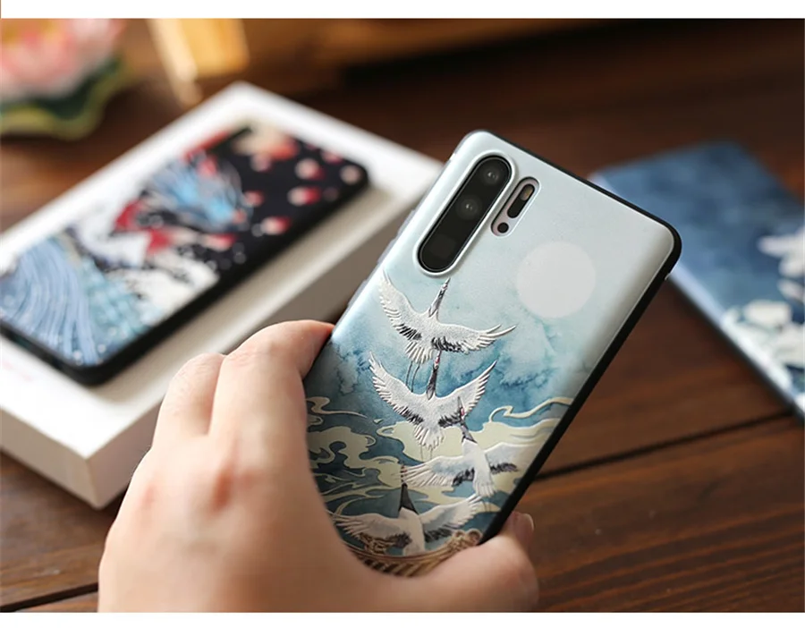 Отличный рельефный чехол для телефона huawei P30 чехол Kanagawa Waves Carp Cranes 3D гигантский рельефный чехол для huawei P30 Pro