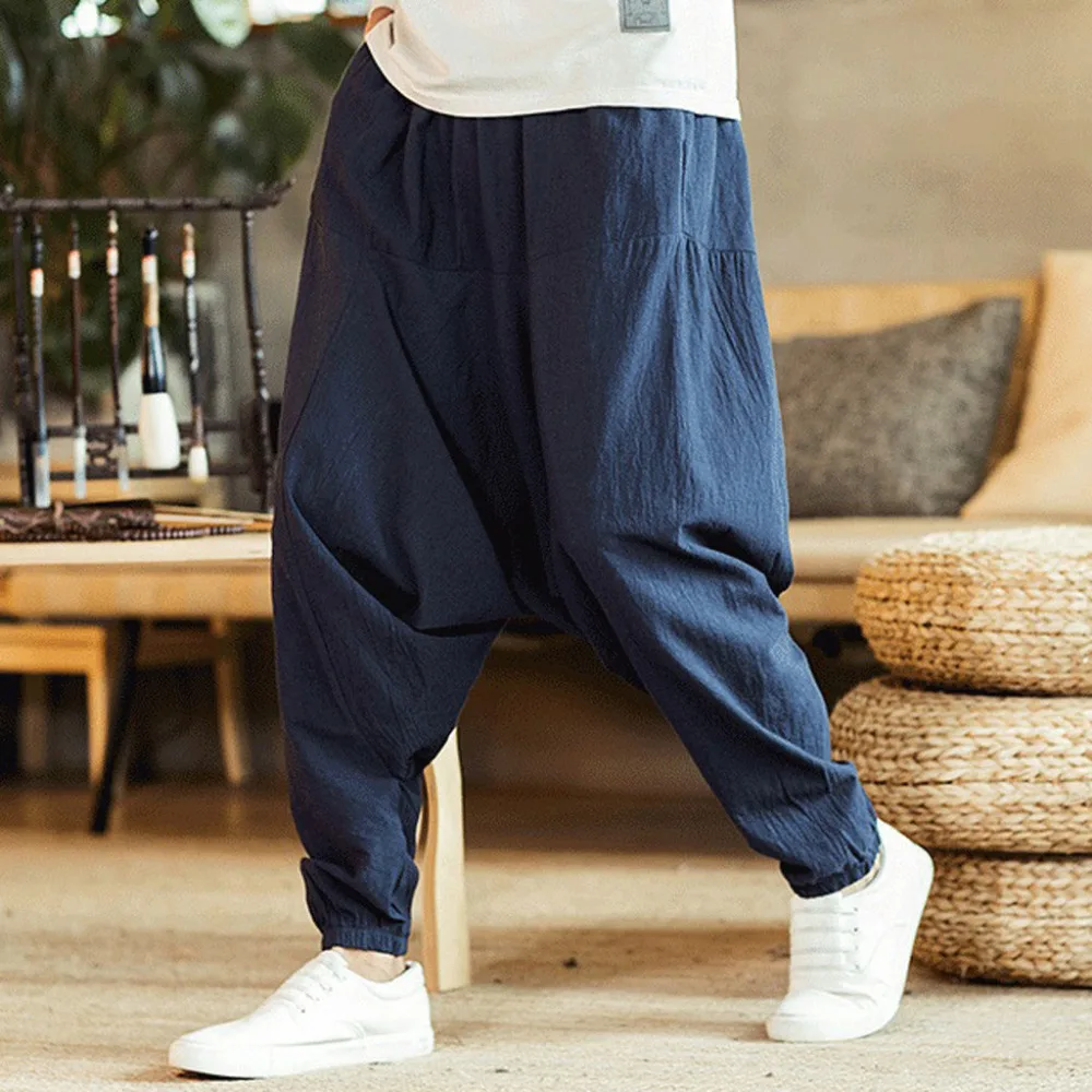 2019 men's casual fashion harem pants loose solid color hip hop style cotton trousers jogging pants outdoor sports pants  4 (11)