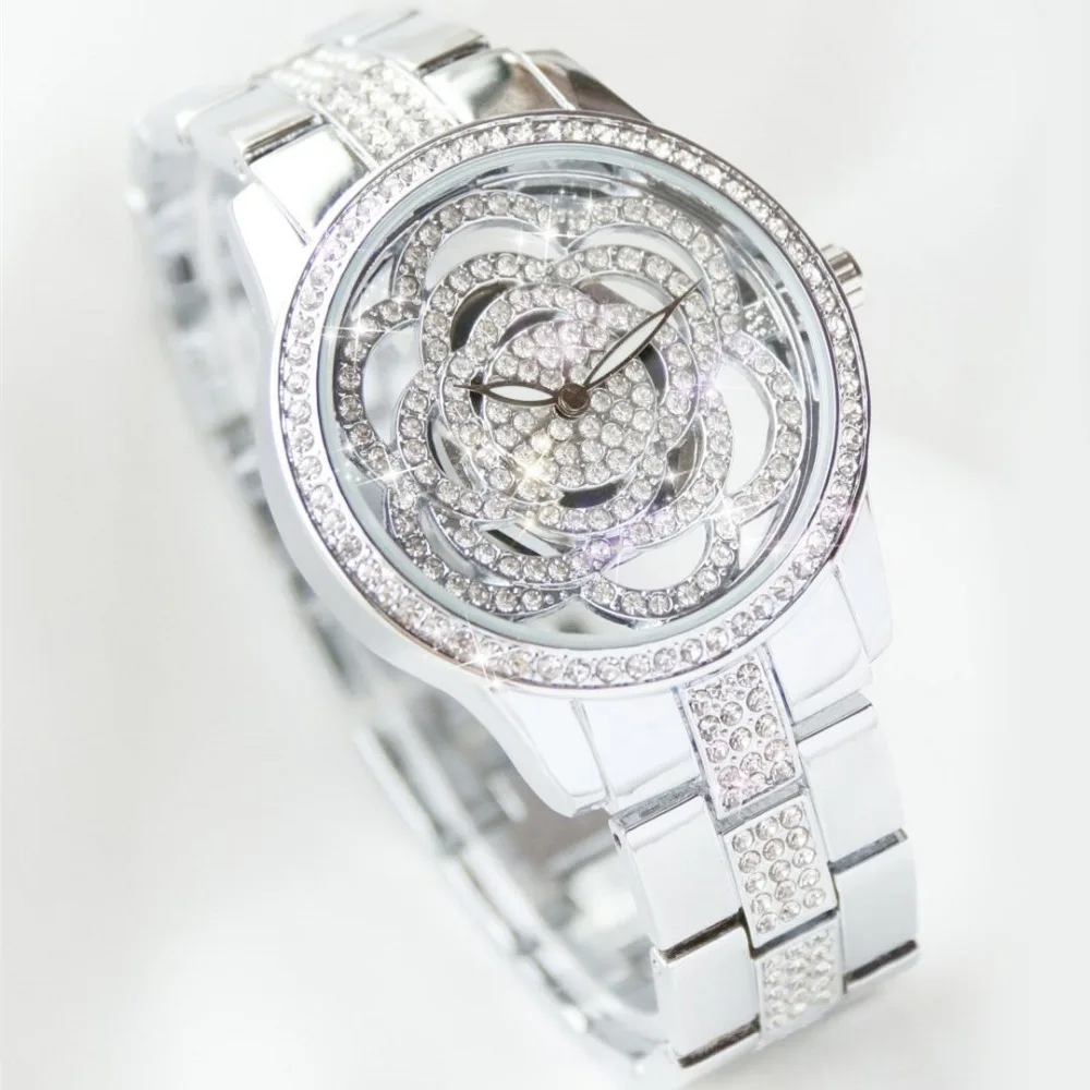 

New Flower Stainless Steel Strap Women Watches Diamond Clock Quartz Watches Ladies Relogios Femininos Watches Jewelry with box