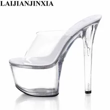 LAIJIANJINXIA/Высокий каблук s танцы на шесте; пикантная обувь; прозрачные слипоны танцев Высокий Каблук 17 см; туфли на платформе с острым носком, туфли для вечеринки