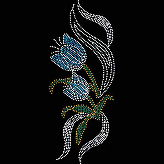 

2pc/lot Blue Iris Flowers Hotfix Rhiestone Transfer iron on rhinestone appliques designs iron on transfer
