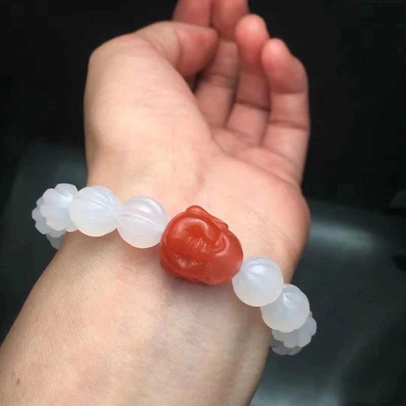 

Wholesale White Natural Crystal Bracelets Pumpkin Beads With Laughing Buddha head Bracelets Lucky for Women Crystal Jewelry