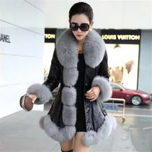 Зимняя теплая Женская куртка из искусственной кожи Пальто меховое тонкое теплое Женское пальто