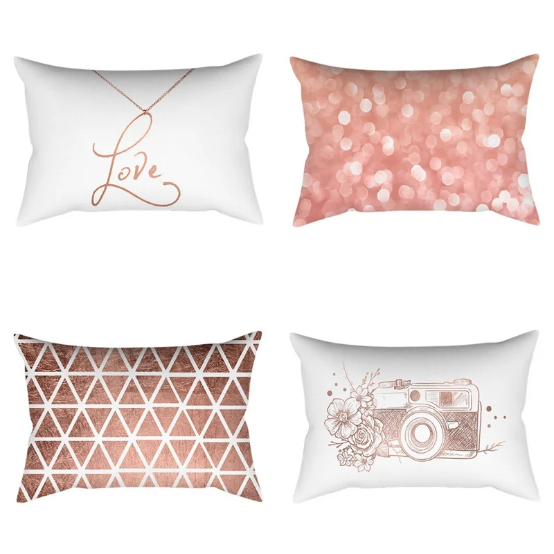 

30*50cm Rose Gold Pink Minimalist Linen Cotton Cushion Cover Case Polyester Home Decor Bedroom Decorative Sofa Car Throw Pillows