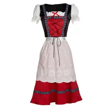 

Women Oktoberfest Costume Large Size Dresses Adult Retro Housemaid Outfit Dress Women Dirndl Beer Festival Halloween Apron Dress