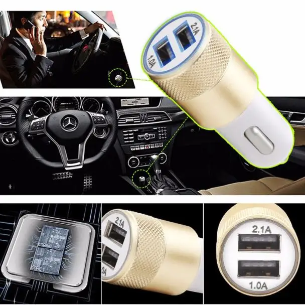 2.1A/1.0A мини двойной 2 порт 12В USB Авто в автомобиле зарядное устройство адаптер