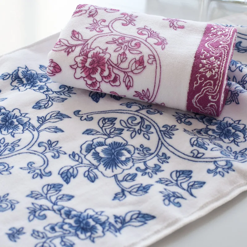 Китайское стильное фарфоровое полотенце для ванной комнаты с цветами, мягкое пляжное полотенце из хлопка, 34*76 см, домашний текстиль