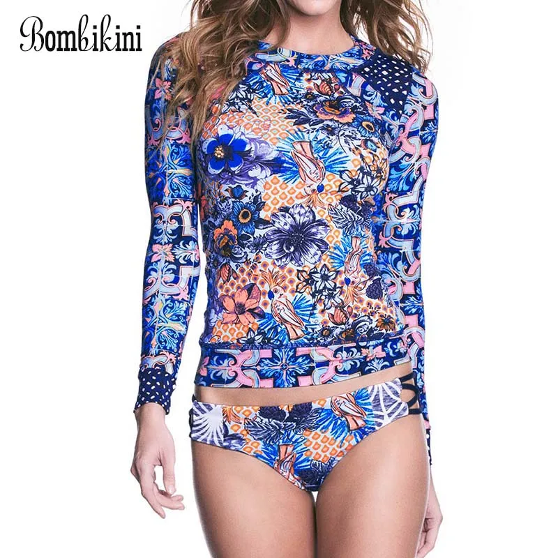 Long Sleeve Swimwear Beach Rash Guard 2019 New Women Colorful Rashguard