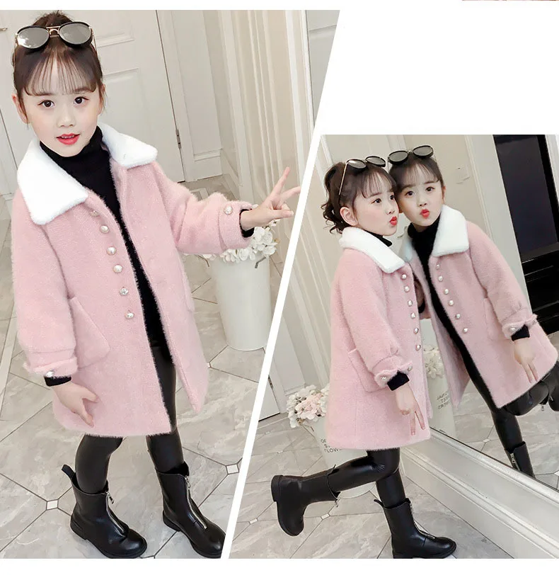 Pink Yellow Children Woolen Trench Coats For Kids Fashion 2019 Winter Long Fur Turn Collar Jackets Girls Outerwear Tops Clothing (9).jpg