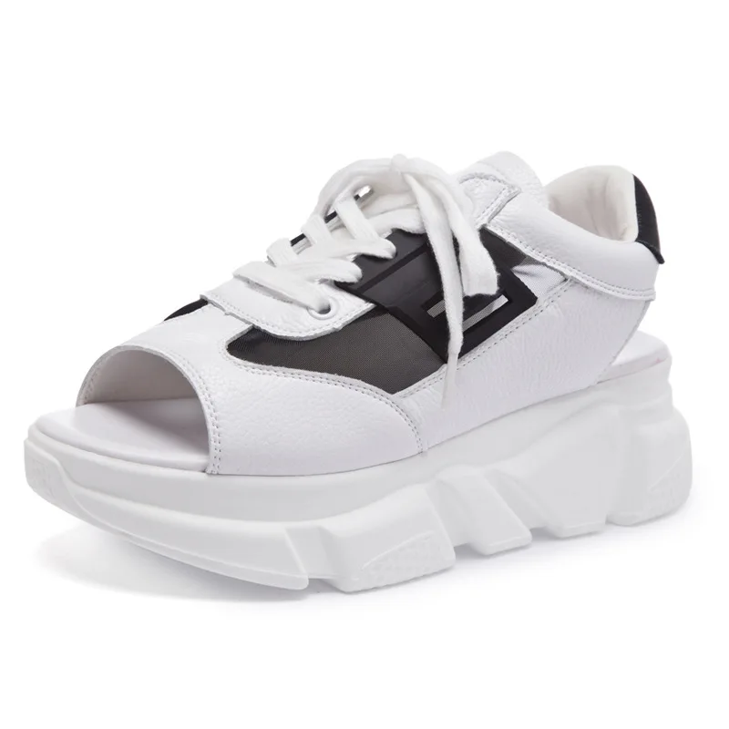 

Fish mouth sandals female summer 2019 new Korean version of the wild student muffin thick bottom casual tie with breathable flat