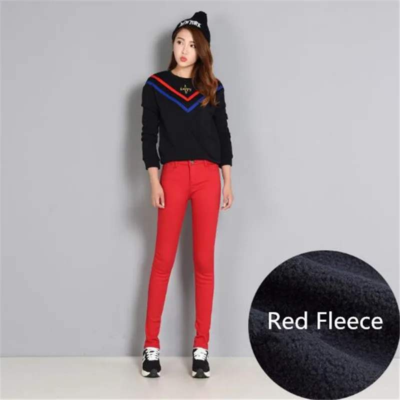 WKOUD, зимние теплые штаны, стрейчевые, обтягивающие, джинсовые, узкие брюки, женские, одноцветные, утепленные джинсы, брюки размера плюс, джинсовые брюки P9112 - Цвет: red