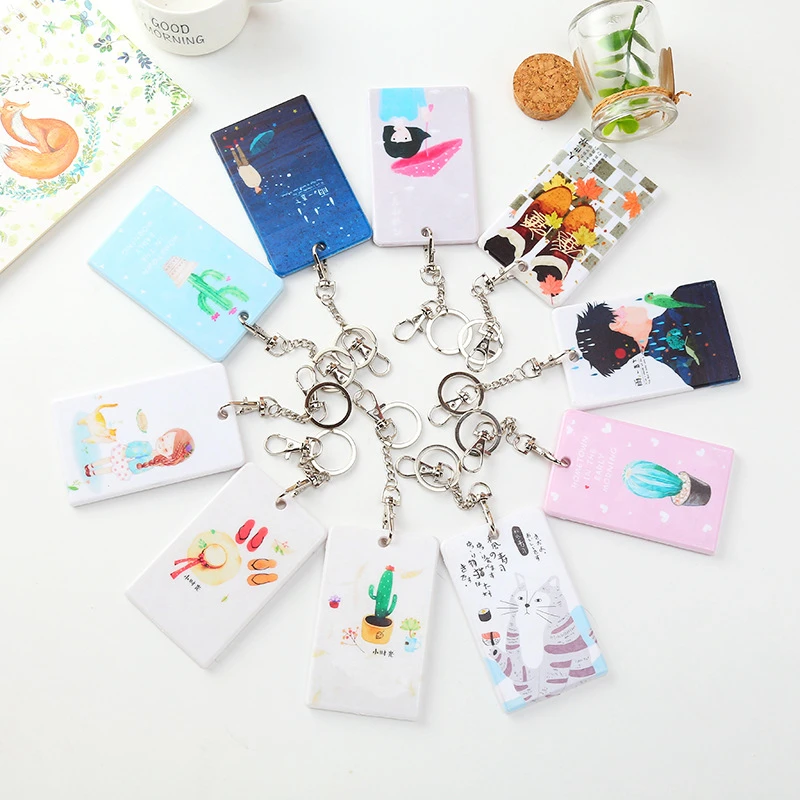 

Cartoon Plant Cactus Cat Card ID Holders Bag Kawaii Travel Small Bank Bus Credit Card Holder Keyring Key Wallet Women Girl Chain