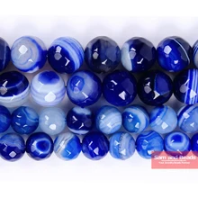 Ágatas Contas Lapis Pedra Natural Facetada Listra Azul 4.6, 8,10, mm escolha tamanho para fazer jóias LBSB01 12