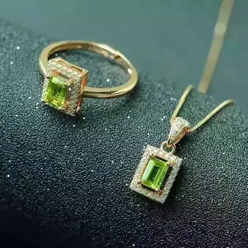 

Fidelity Natural peridot 925 sterling silver ring Pendant Exquisite jewelry sets natural lemon Happy gemstone fine jewelry women
