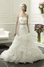 Free Shipping 2014 Timeless Stunning Mermaid Strapless Beaded Waist Sweep Train Exotic Wedding Dresses WX11629