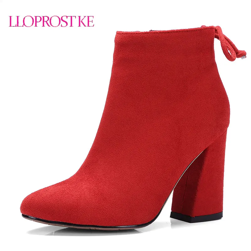 

LLOPROST KE Women Boots Flock Ankle Boots Round Toe Winter Women Boots Ladies Party Western Stretch Fabric Boots Big Size LYZ055