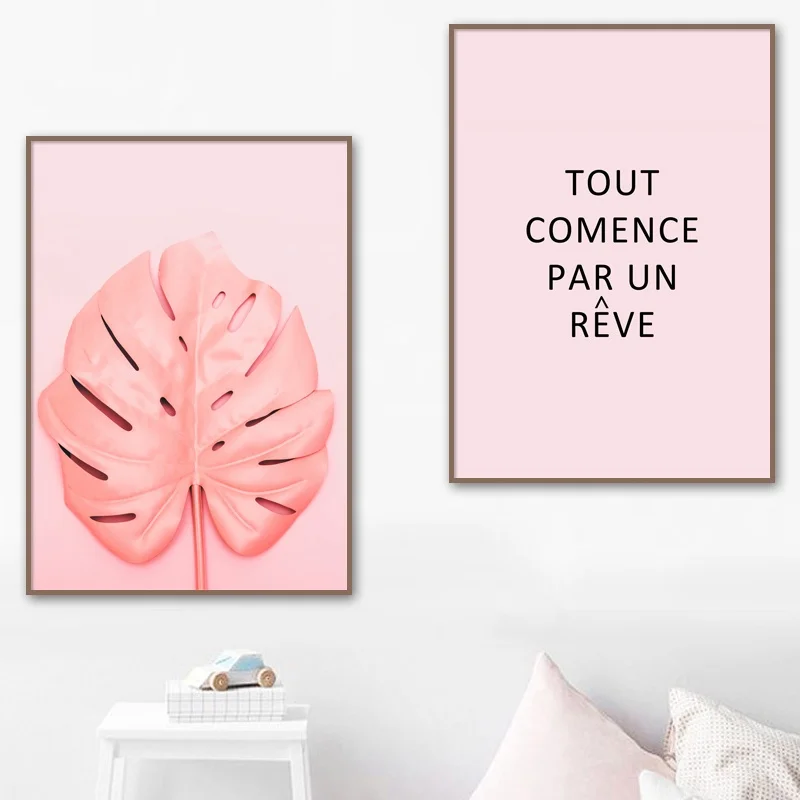 

Pink Monstera Leaf Quotes Nordic Posters And Prints Wall Art Canvas Painting Pop Art Wall Pictures For Living Room Home Decor