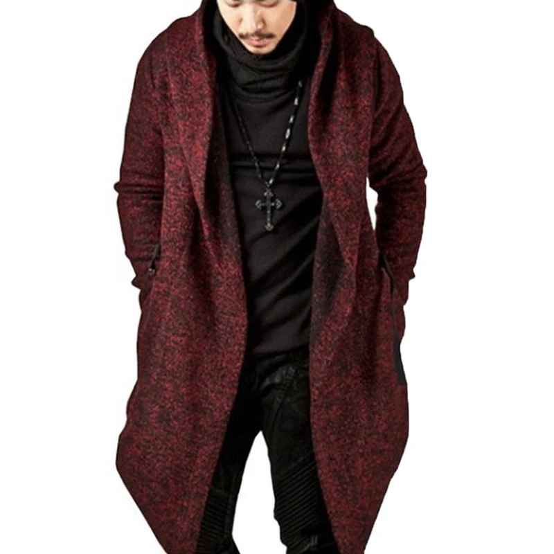 Мужские зимние толстовки, Приталенная толстовка, верхняя одежда, теплое пальто, длинная куртка - Цвет: Красный