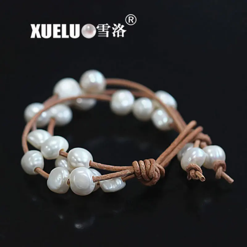 Модный браслет XUELUO из натуральной кожи с натуральным пресноводным жемчугом в