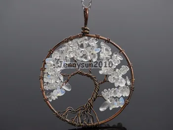 

Natural White Opal Gems Stone Reiki Chakra Chip Beads Tree of Life Healing Copper Pendant Necklace Jewelry Making 5Sets/Pack