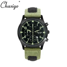 Chaxigo 2017 Solares de La Manera Relojes de Lujo de Los Hombres Reloj Deportivo Para Hombre de Acero Inoxidable de Nuevo Relojes de Pulsera Impermeable 30 m Lona Verde