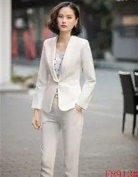 Повседневный белый блейзер для женщин, деловые костюмы, формальные офисные костюмы, женские брюки и пиджак, комплект OL Styles