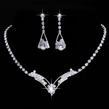 Women Sparkling V Shaped Rhinestone Crystal Necklace Earrings Set Charm Wedding Bridal Jewelry Set 2016 charms jewelry