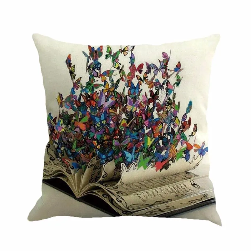 

Butterfly Painting Printed Cotton Linen Cushion Cover Butterfly Home Decor Pillowcase Sofa Cushion Case