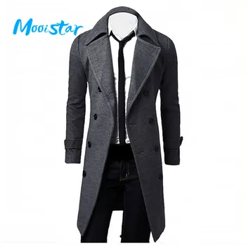 

Mooistar #L030 Men Slim Stylish Trench Coat Double Breasted Long Jacket Parka