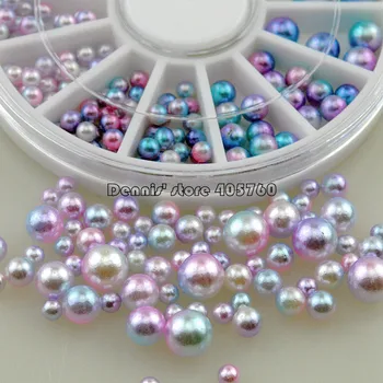 

Beauty Mix 4 Sizes Pink Blue Colorful Round Pearl Beaded Balls Nail Art Rhinestones Decorations DIY Salon Wheel Tips