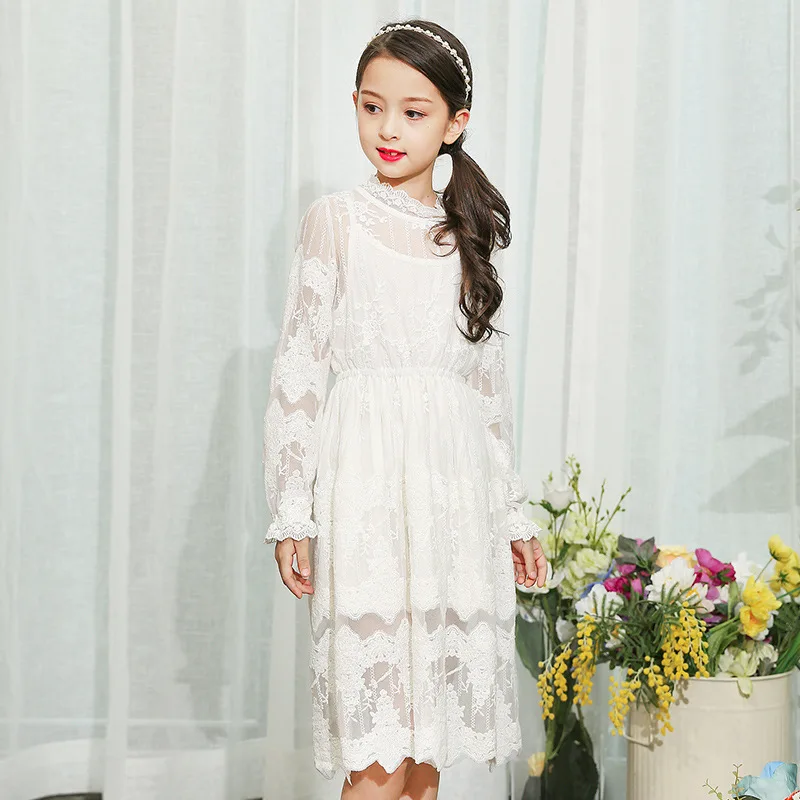 Girl Lace Long Dress With Sweet Flower For Baby Teen Kids Princess Wedding Prom Party White/Cream Long Sleeved Dress цена Girl Lace Long Dress With Sweet Flower For Baby Teen Kids Princess Wedding Prom Party White/Cream Long Sleeved Dress цены онлайн