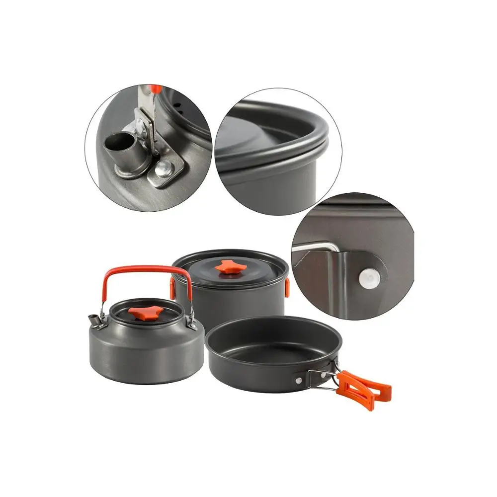  YUETOR OUTDOOR 2-3 Persons 15pcs Camping Stove Cookware Set Portable Utensils Bowl Pot Spoon tablew