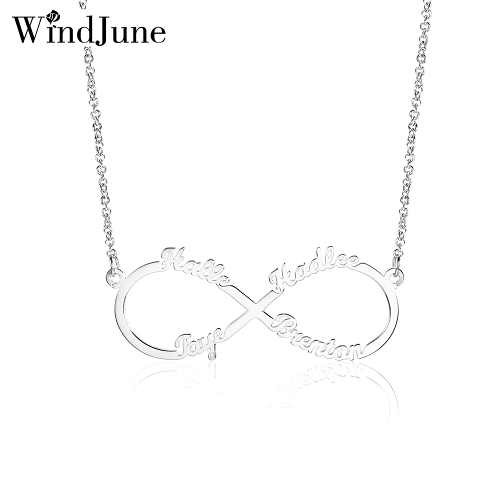 WindJune Infinity Custom Four Names Necklace Women Necklace & Pendant Stainless Steel Personalized Name Necklace Gift Wholesale (2)