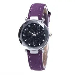 Красочные часы для женщин минимализм Кристалл звездное небо кожа Пряжка наручные часы модные повседневные женские кварцевые