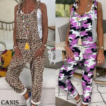 

Women Camouflage Leopard Print Overalls Jumpsuit Backless Strap Loose Fashion Casual Jumpsuits Romper Camo Trousers Pants femme