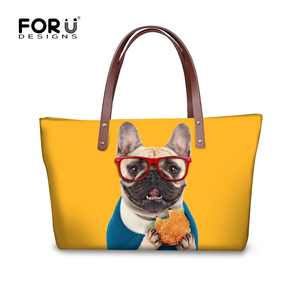 

2018 Fashion Women Handbag High Quality Shoulder Bags French Bulldog Cat Designer Ladies Shopping Bags Large Travel Bags Mochila